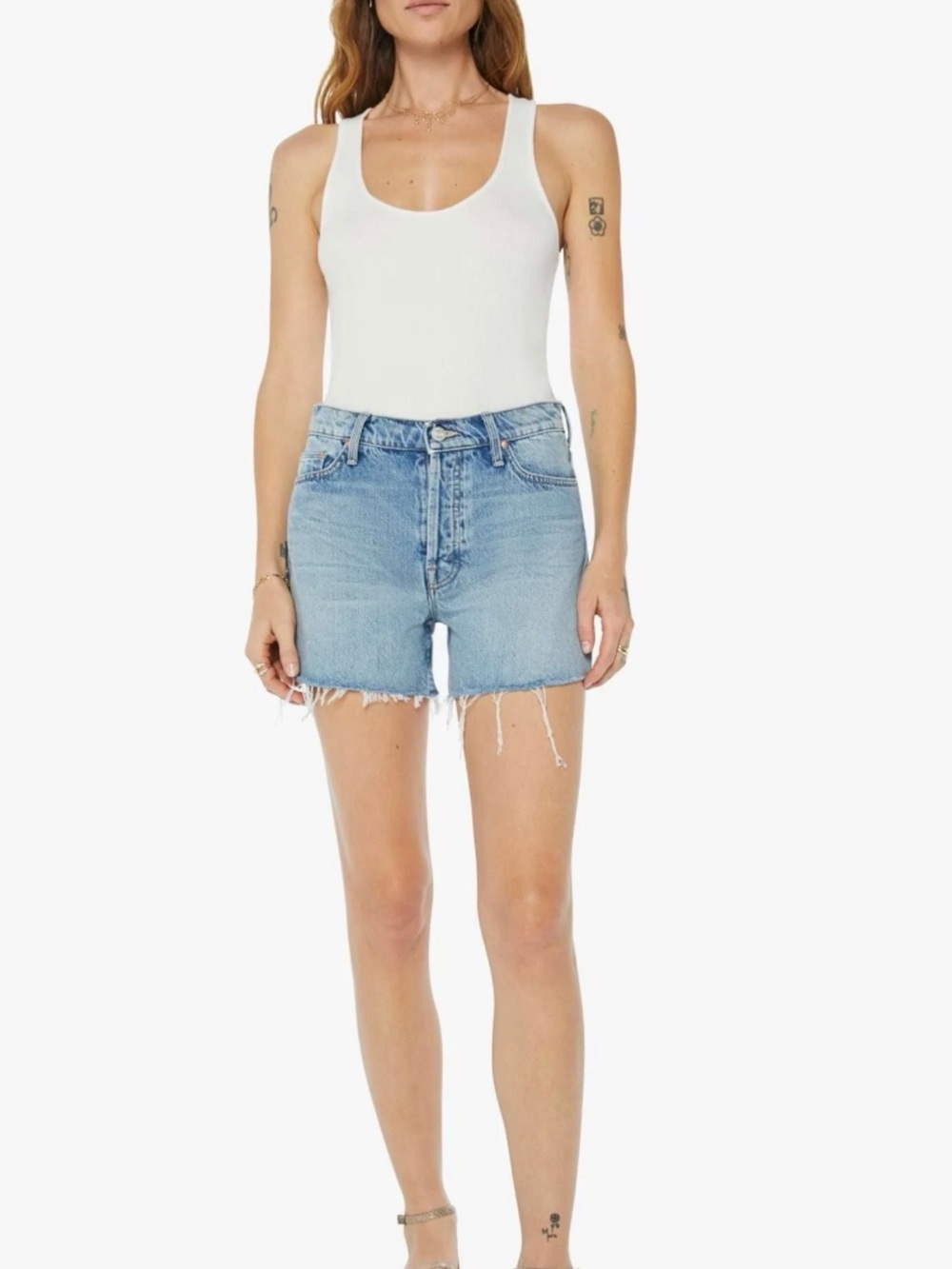 MOTHER The Skipper Short N Long Fray Denim Shorts